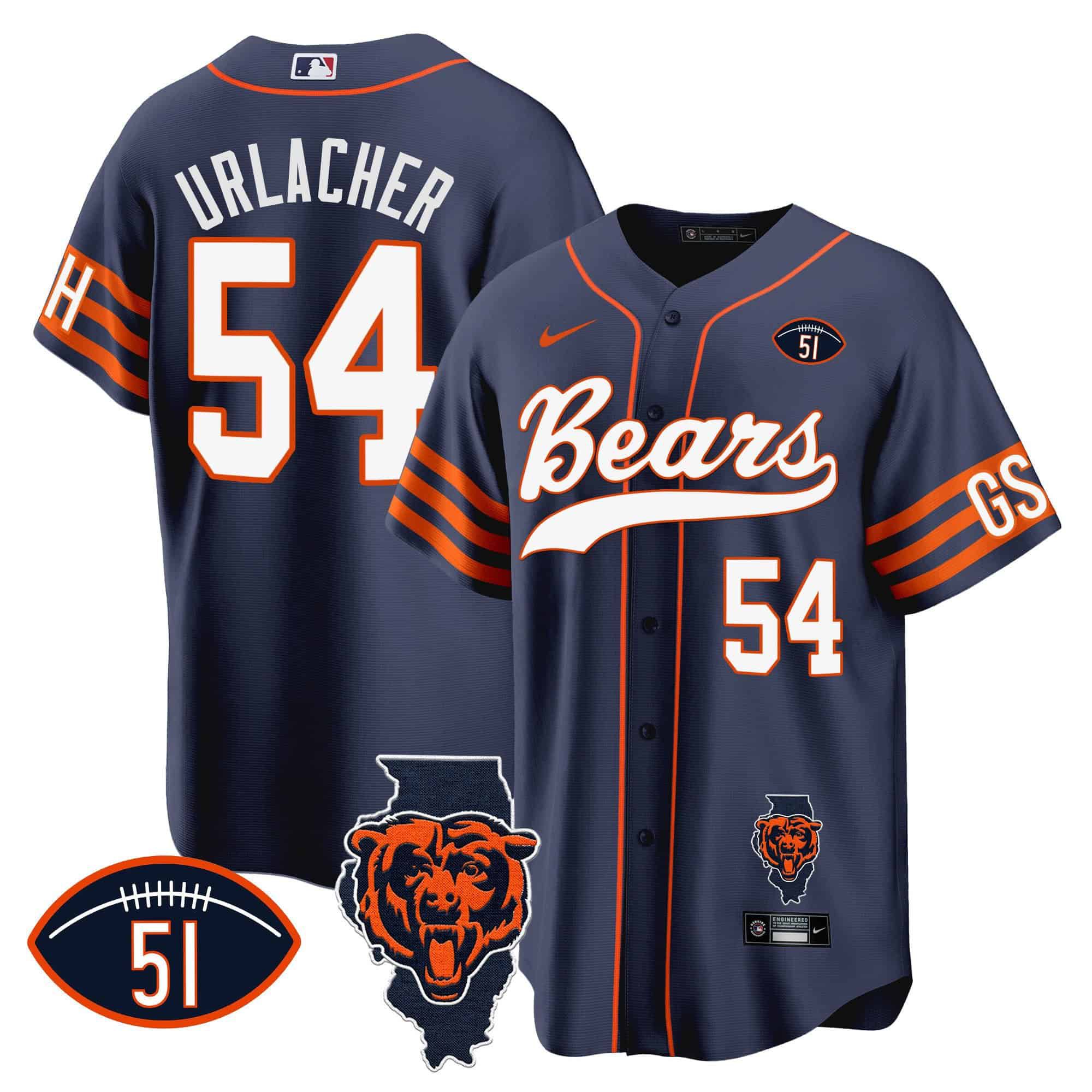 Men Chicago Bears #54 Urlacher Blue 2024 Nike Patch Baseball NFL Jersey style 1->indianapolis colts->NFL Jersey